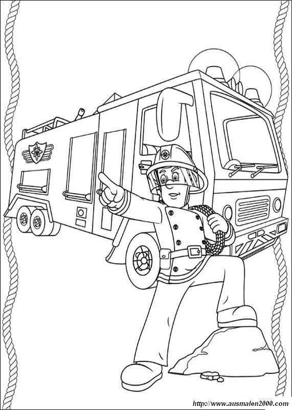 ausmalbild Sam und sein Feuerwehrauto