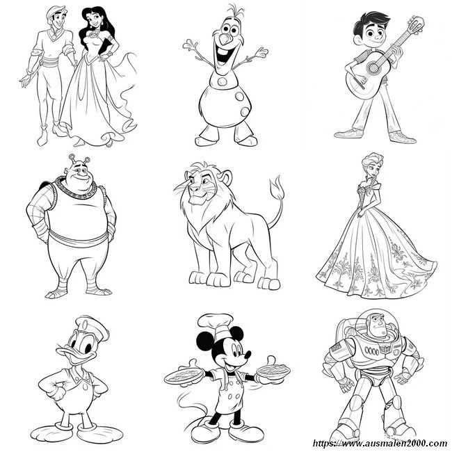 ausmalbild Die wichtigsten Disney Figuren